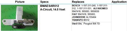 BOSCH 1-197-311-240, 1-197-311-512, 1-197-311-551, ALFAROMEO 9947418, 995083, 9950830